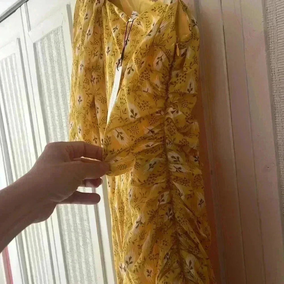 VERONICA BEARD Virginia Dress One Shoulder Floral Layered Yellow Cotton 6 NWT - Picture 8 of 10